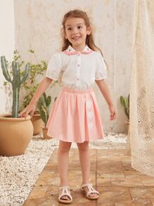 SHEIN Toddler Girls Heart Embroidery Skater Skirt - Coral Pink - View 5