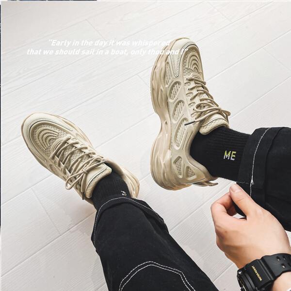 

Men Lace-up Front Chunky Sneakers, Beige