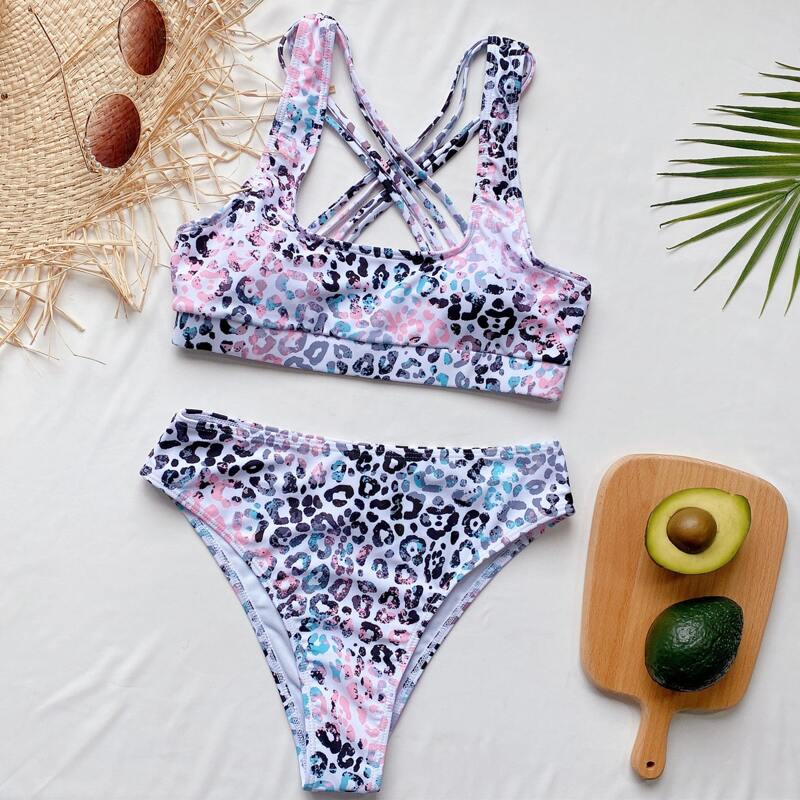 

Leopard High Waisted Bikini Swimsuit, Multicolor