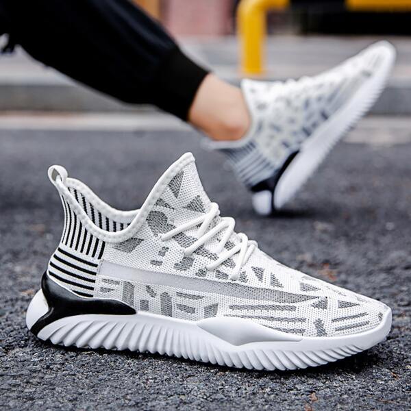

Men Color Block Lace-up Decor Sneakers, Black and white
