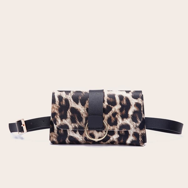 

Leopard Print Flap Belt Bag, Brown