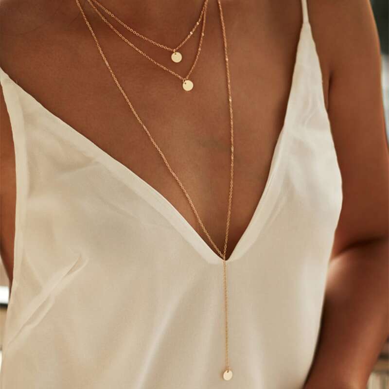 

3pcs Disc Charm Necklace, Gold