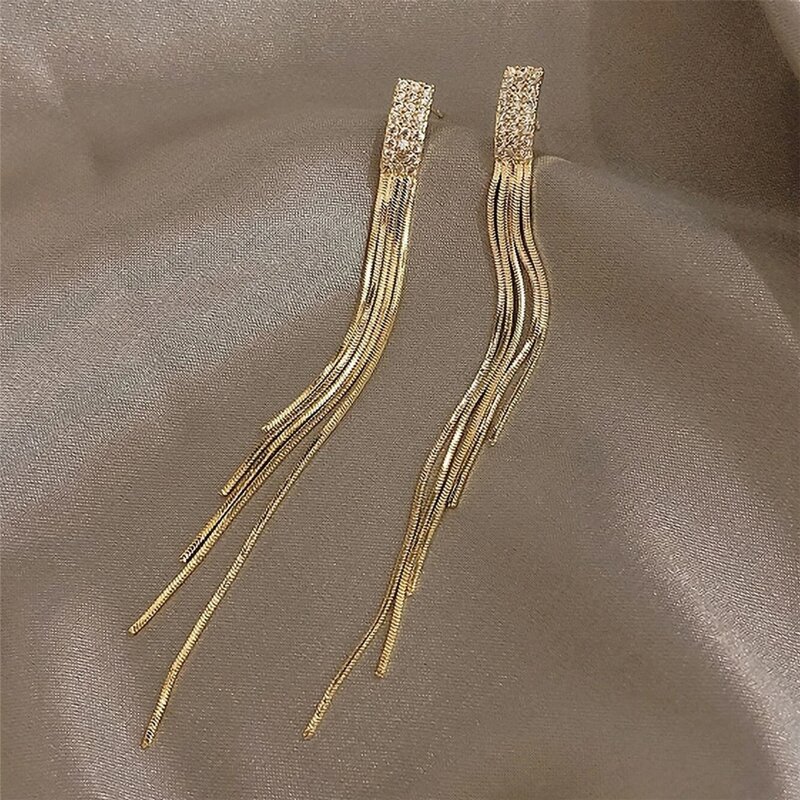 

Metal Tassel Decor Drop Earrings, Gold