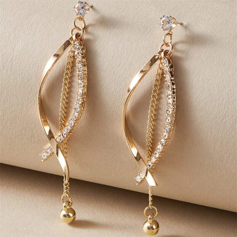 

Rhinestone Decor Drop Earrings, Gold