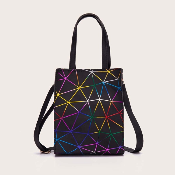 

Geometric Graphic Satchel Bag, Black
