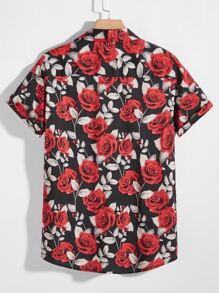 Manfinity Hombres Camisa con estampado de rosa - Multicolor - Ver 2
