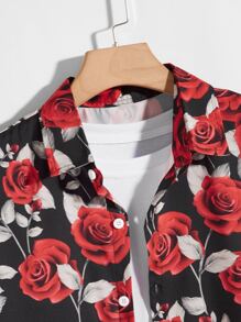 Manfinity Hombres Camisa con estampado de rosa - Multicolor - Ver 3