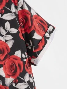 Manfinity Hombres Camisa con estampado de rosa - Multicolor - Ver 4