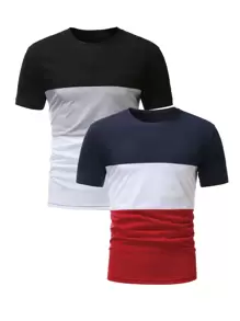 Manfinity Homme Hombres 2 piezas Camiseta con costura - Multicolor - Ver 1