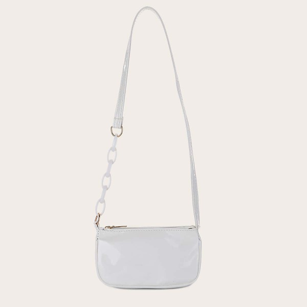 

Patent Leather Baguette Bag, White