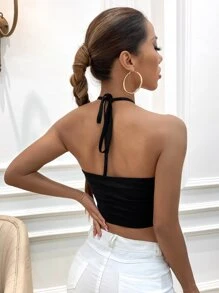 Allurite Crisscross Tie Back Halter Top - Black - View 2