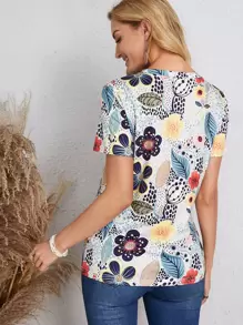 EMERY ROSE Plants Print Crew Neck Tee - Multicolor - View 2