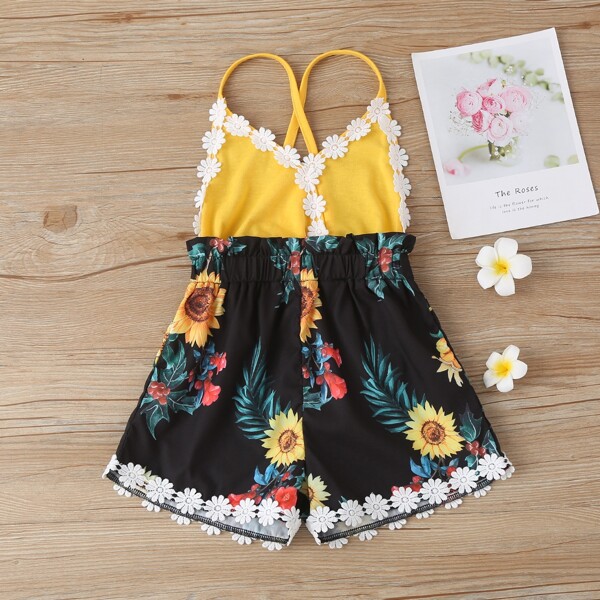 

Toddler Girls Sunflower Print Appliques Cami Romper, Multicolor