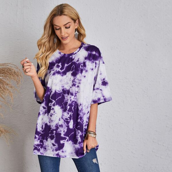 

Oversized Tie Dye Drop Shoulder Tee, Multicolor