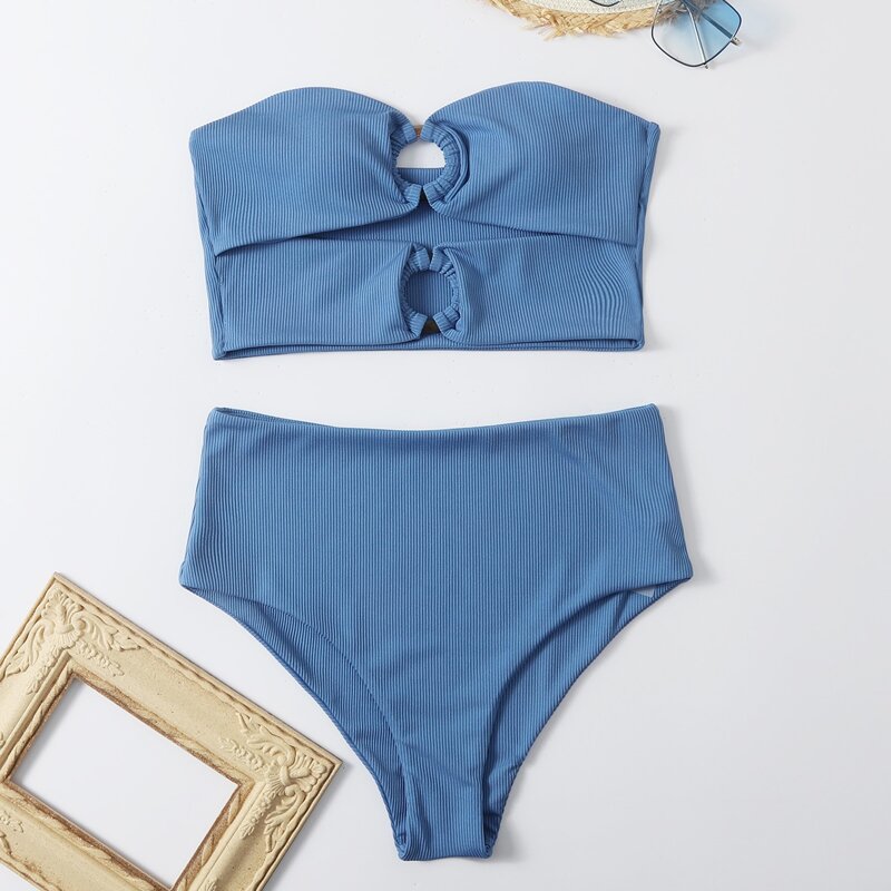 

Ring Decor Cut-out Bikini Swimsuit, Blue