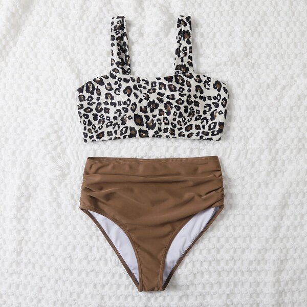 

Leopard High Waisted Bikini Swimsuit, Multicolor