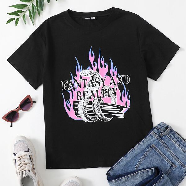 

Fire & Snake Print Tee, Black