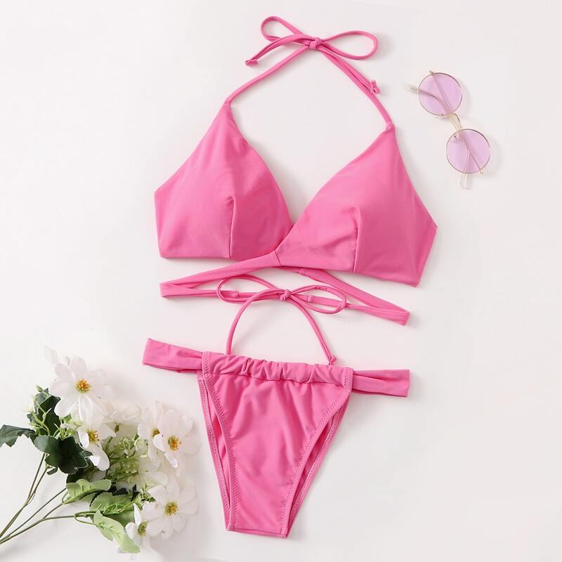 

Crisscross Thong Bikini Swimsuit, Pink