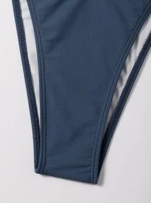 Cut Out High Leg One Piece Swimsuit - Navy Blue - View 7