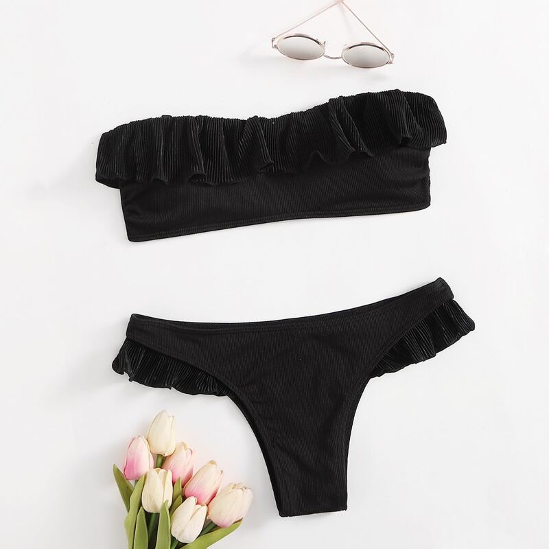 

Ruffle Textured Bikini Swimsuit, Black