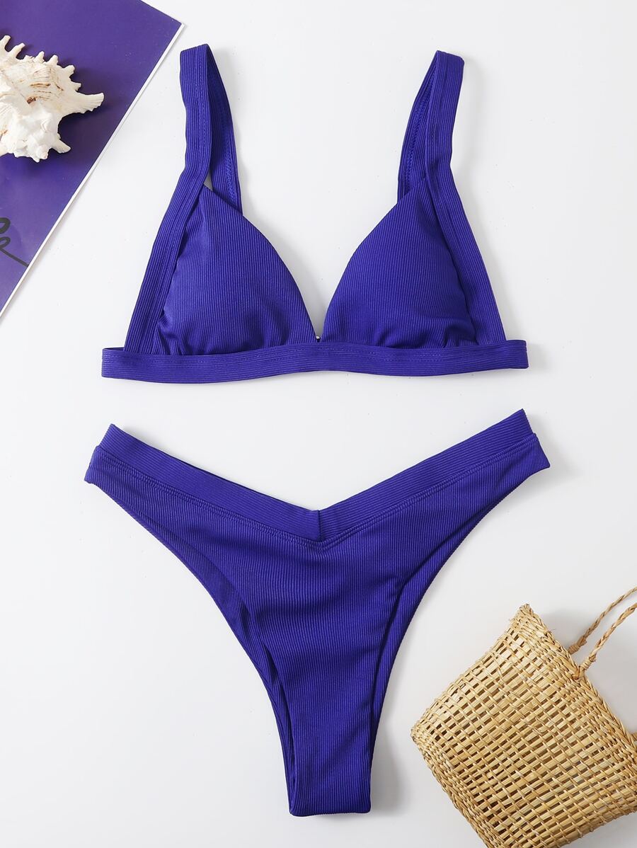 Rib High Cut Bikini For Summer Beach Vocation - Violet Purple - View 1