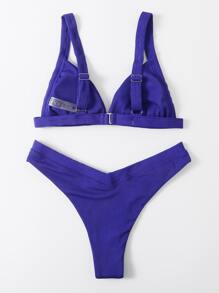 Rib High Cut Bikini For Summer Beach Vocation - Violet Purple - View 2