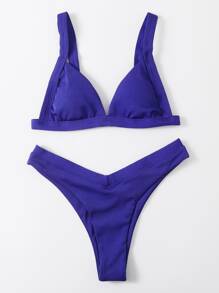 Rib High Cut Bikini For Summer Beach Vocation - Violet Purple - View 3