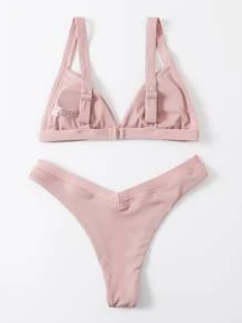 Bikini De Corte Alto Acanalado Para La Vocación De Playa De Verano - Rosa Pálido - Ver 2