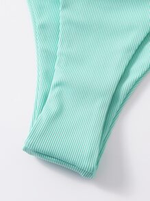 Bikini de corte alto con ribete para las vacaciones de verano en la playa - Azul menta - Ver 4