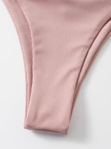 Bikini De Corte Alto Acanalado Para La Vocación De Playa De Verano - Rosa Pálido - Ver 4