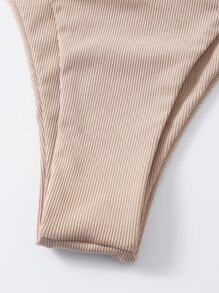Bikini con ribetes y corte alto para las vacaciones en la playa en verano - Caqui - Ver 4