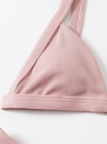 Bikini De Corte Alto Acanalado Para La Vocación De Playa De Verano - Rosa Pálido - Ver 5