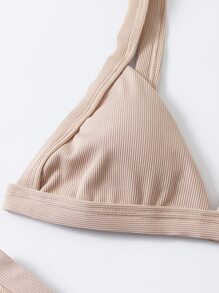 Bikini con ribetes y corte alto para las vacaciones en la playa en verano - Caqui - Ver 5
