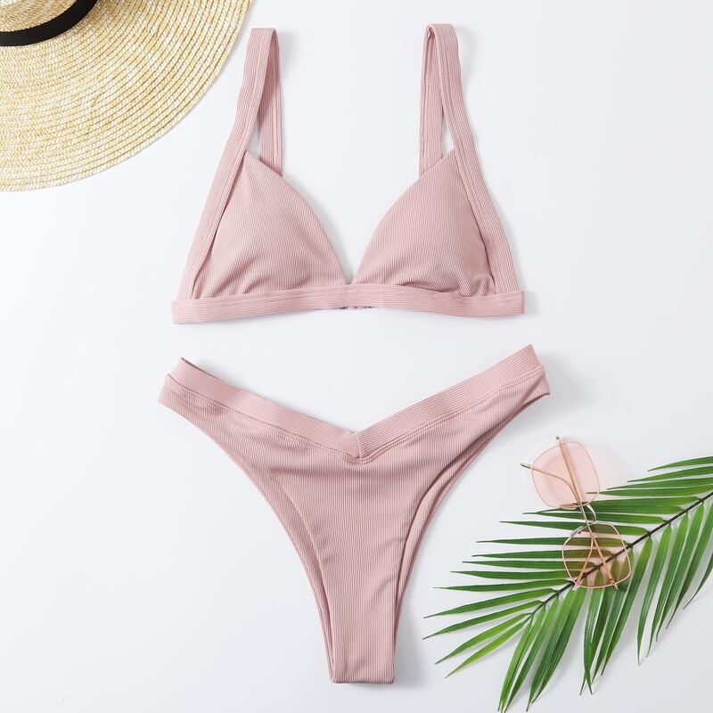 

Rib High Cut Bikini Swimsuit, Baby pink