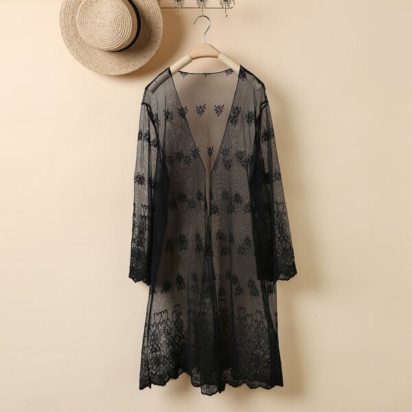 

Plus Sheer Lace Kimono, Black