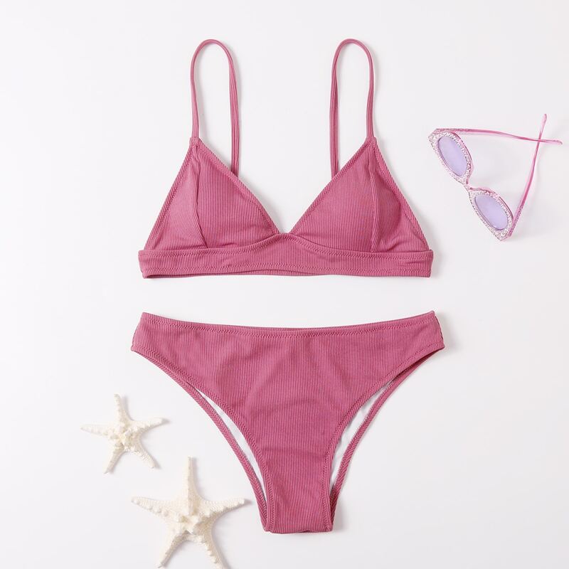 

Solid Triangle Bikini Swimsuit, Pink
