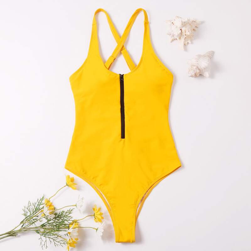 

Zip Front One Piece Swimsuit, Yellow