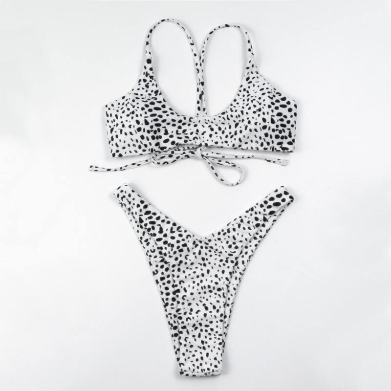 

Dalmatian High Leg Bikini Swimsuit, Black and white