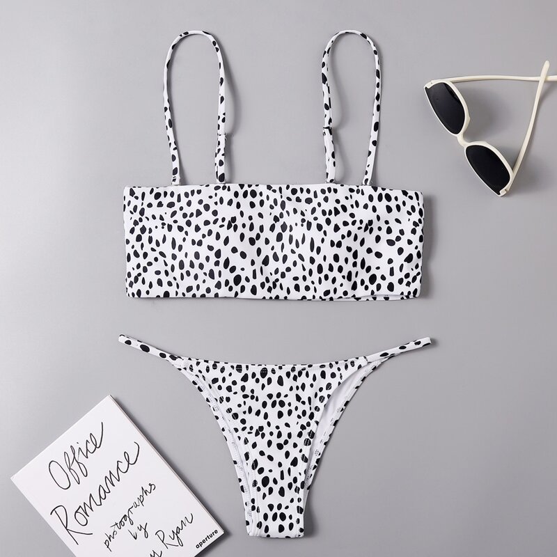 

Dalmatian Print Tanga Bikini Swimsuit, Black and white