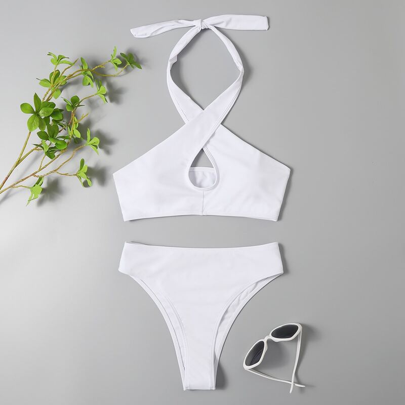 

Crisscross Halter Bikini Swimsuit, White