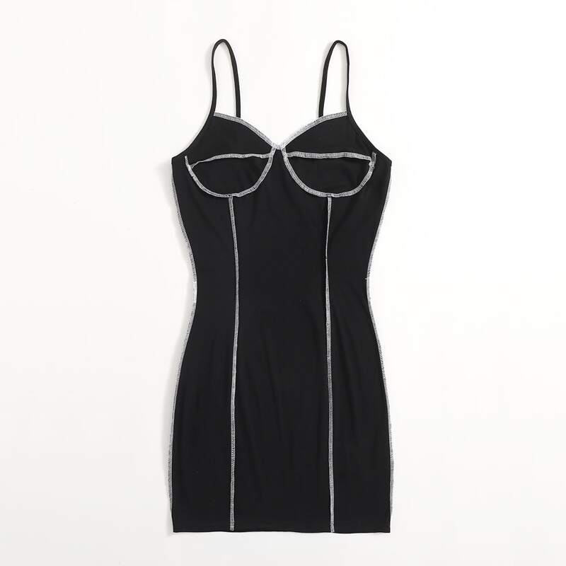 

Contrast Stitching Cami Dress, Black