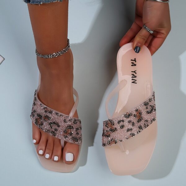 

Rhinestone Decor Flip Flops, Pink