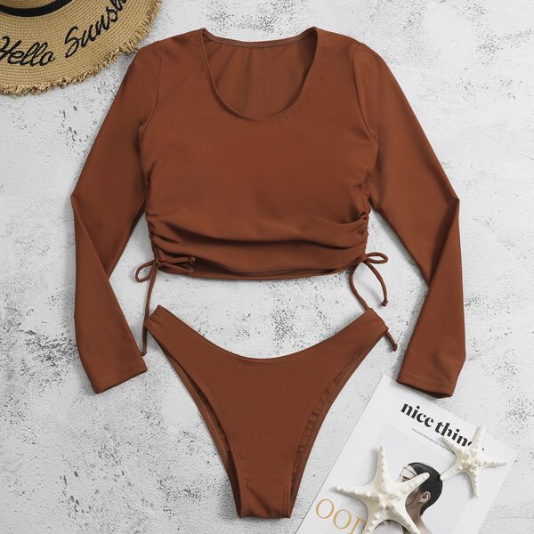 

Drawstring Side Bikini Swimsuit, Burnt orange