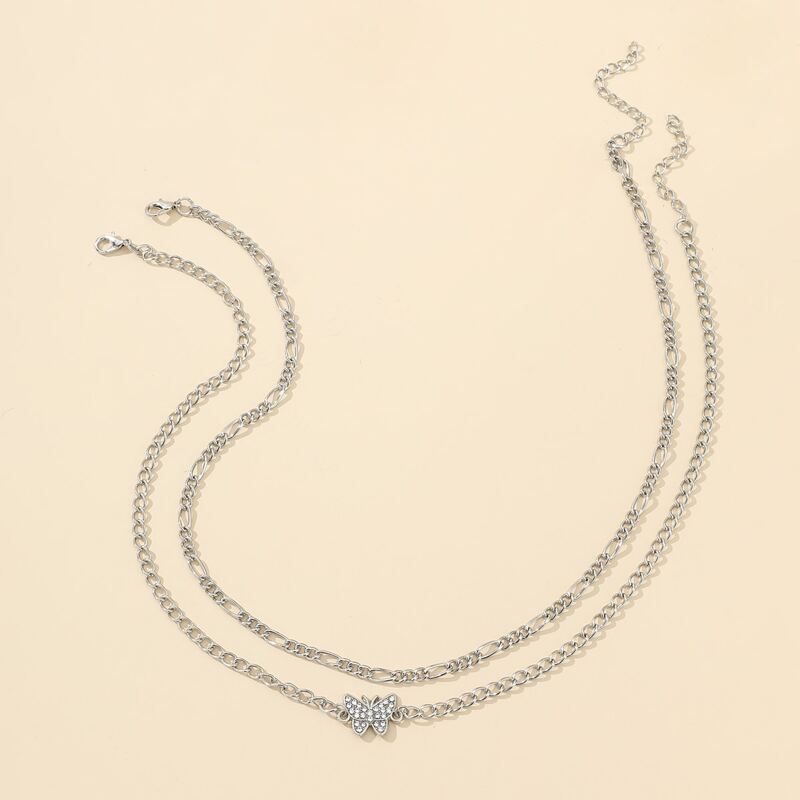 

2pcs Rhinestone Butterfly Chain Necklace, Silver