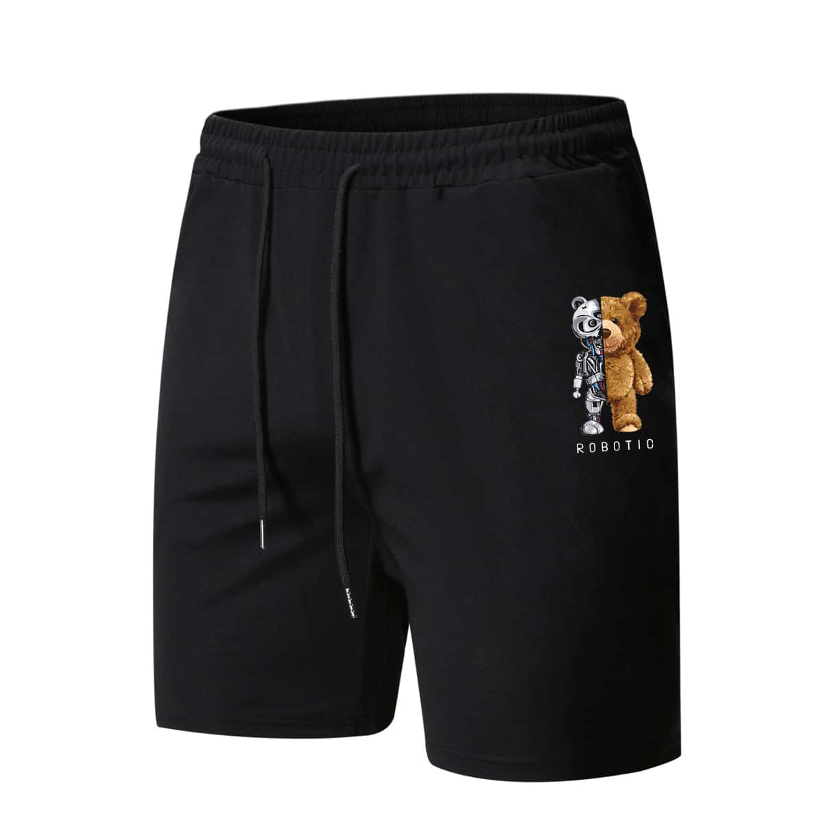 

Guys Letter Robotic Bear Graphic Drawstring Shorts 7, Black