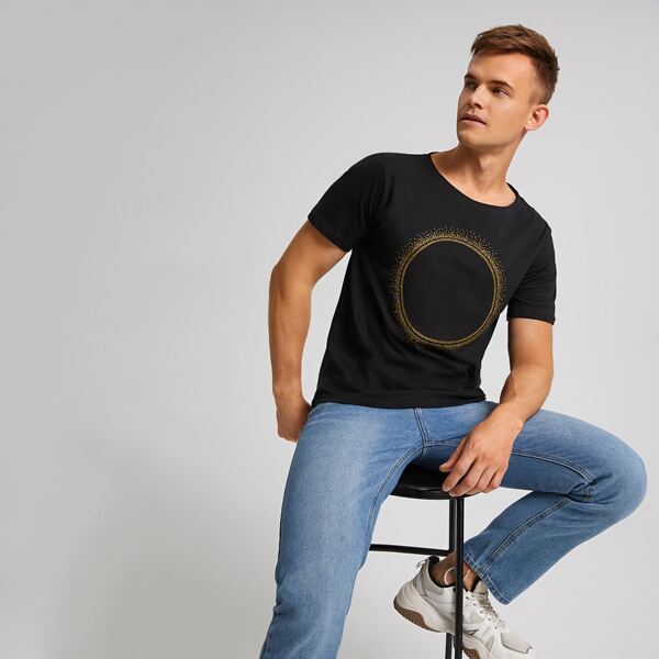 

Men Rhinestone Short Sleeve Tee, Black