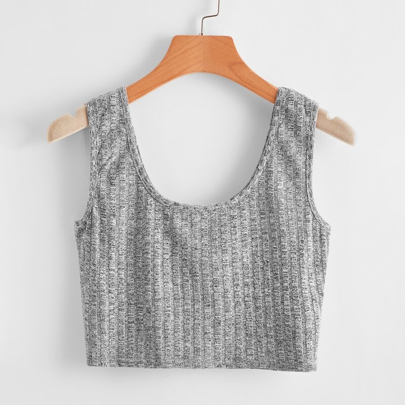 

Solid Ribbed Tank Top, Grey