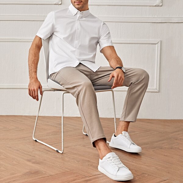 

Men Single Breasted Shirt & Pants Set, Multicolor