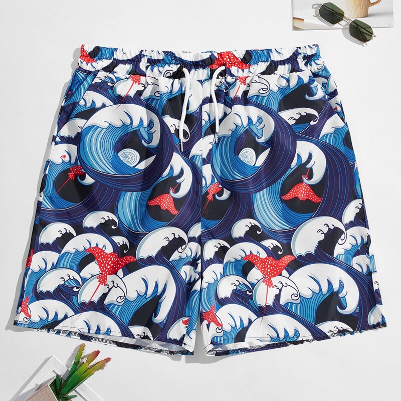 

Guys Wave Graphic Drawstring Shorts 5'', Multicolor