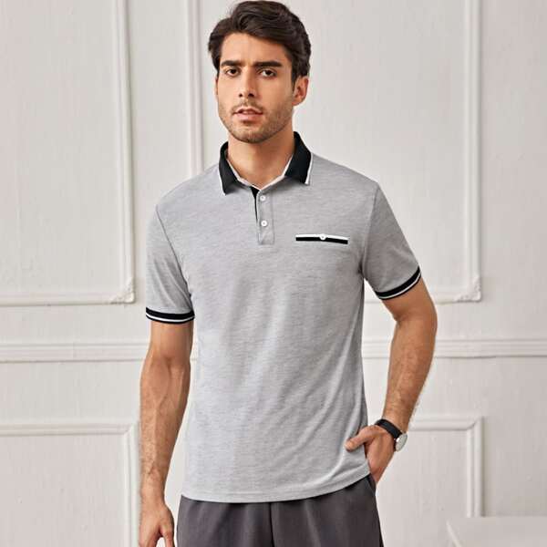 

Men Striped Polo Shirt, Light grey